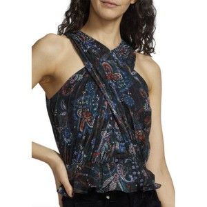 Veronica Beard Women’s Top Size 8 Boho Blouse Metallic Cropped Peplum Shirt